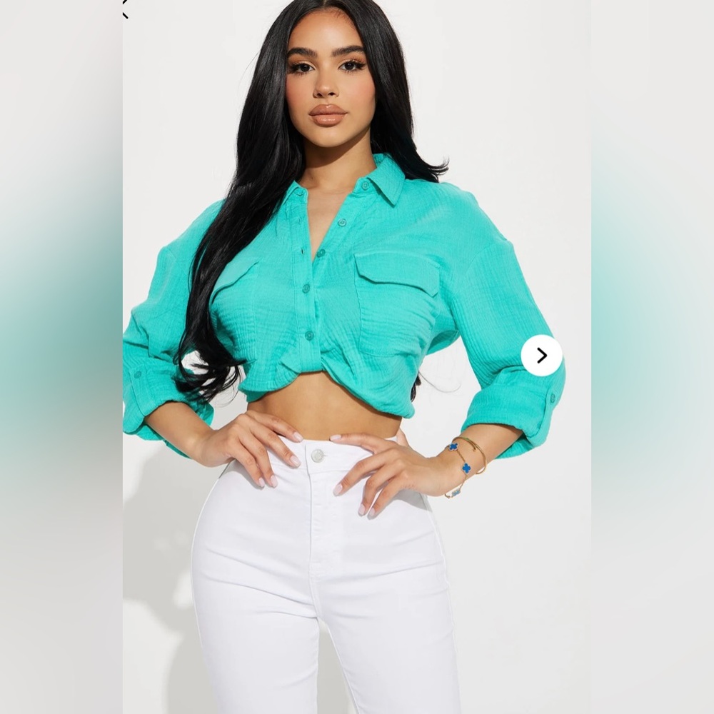 Teal Button-Up Crop Top